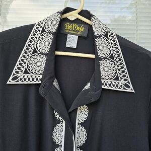 Bob Mackie Black Top with White Lace Detail